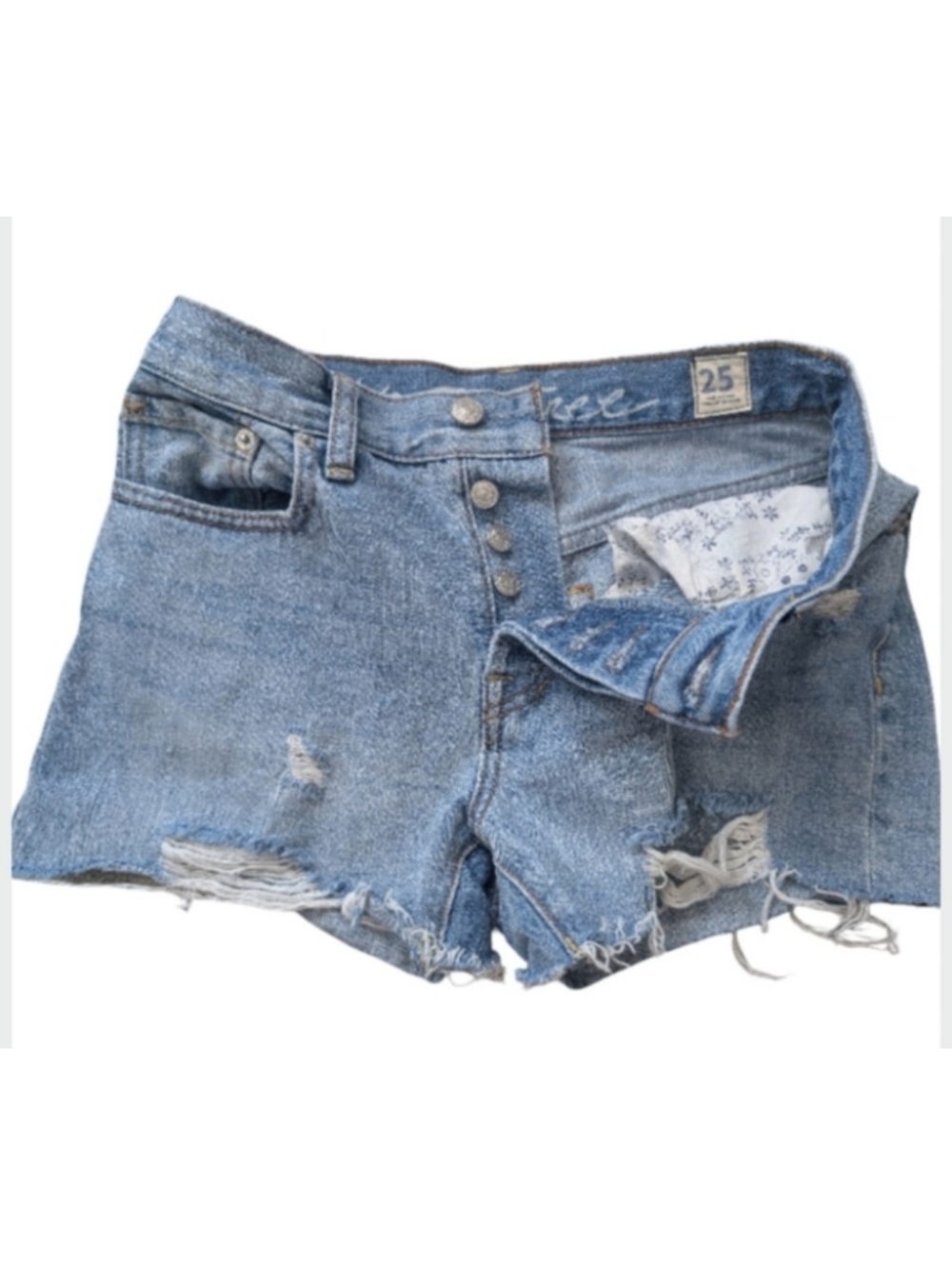 We The Free Distressed Denim Shorts Size 25 Button Fly High Waisted Vintage Wash